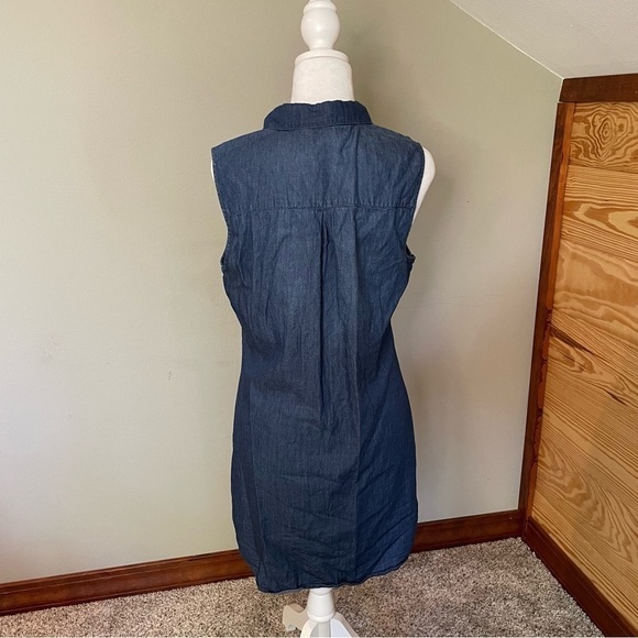 Wax Jean Sleeveless Button Up Dark Wash Denim Dress Medium - Picture 3 of 8